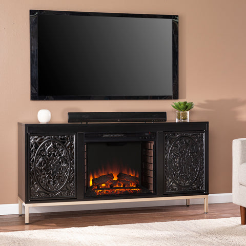 Low-profile media console w/ electric fireplace Image 1