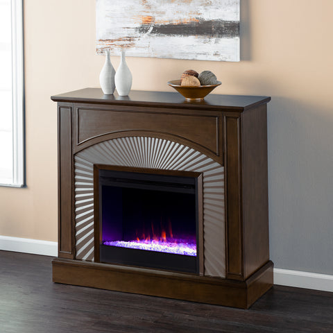 Image of Two-tone electric fireplace w/ textured silver surround Image 4