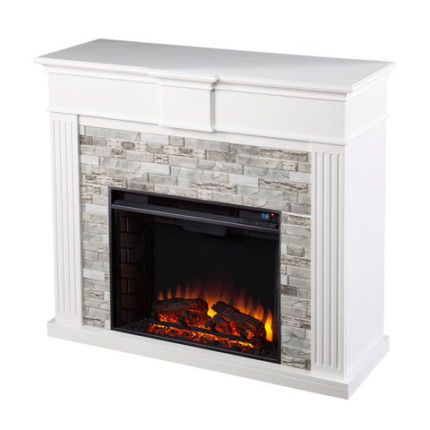 Image of Classic electric fireplace w/ modern faux stone surround Image 7