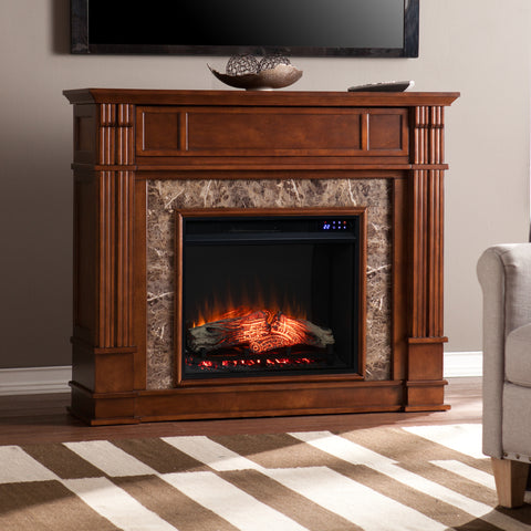 Image of Electric media fireplace w/ faux granite surround Image 1