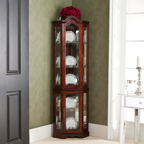 Space saving, lighted corner design curio with mirrored back Image 3