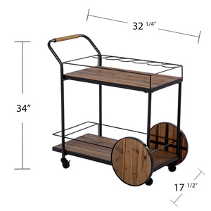 Reclaimed wood bar cart w/ wheels Image 10