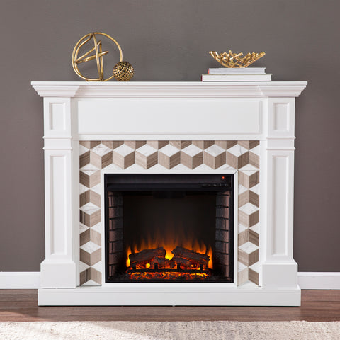 Image of Classic electric fireplace w/ modern marble surround Image 1