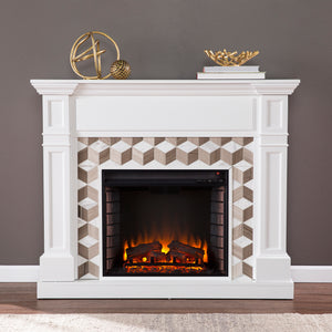 Classic electric fireplace w/ modern marble surround Image 1