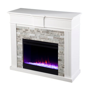 Color changing electric fireplace w/ modern faux stone surround Image 7