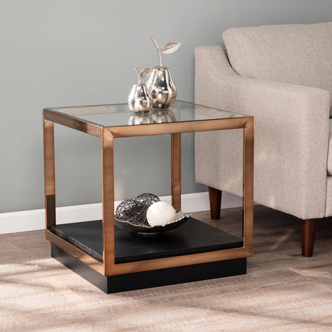 Image of Square side table w/ glass top Image 1