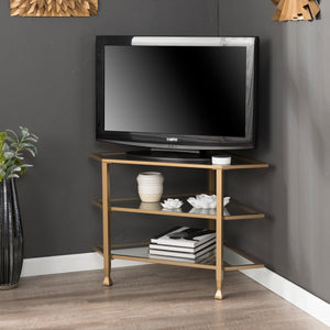 TV stand accommodates a flat screen TV up to 33.25" W overall Image 1