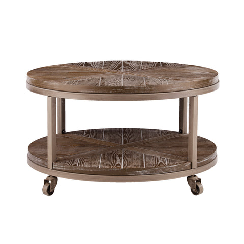 Image of Goes anywhere round coffee table w/ display shelf Image 3