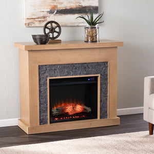 Touch screen electric fireplace w/ faux stone surround Image 1
