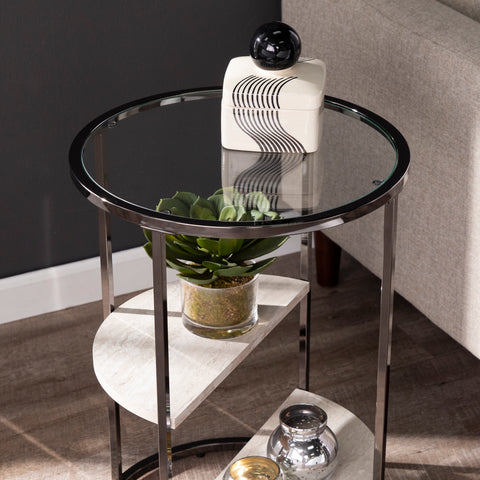 Image of Round accent table w/ display shelves Image 2
