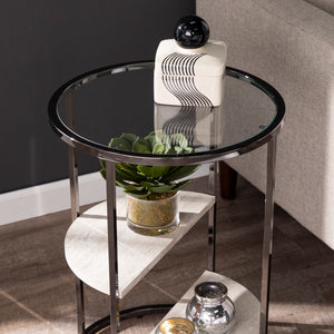 Round accent table w/ display shelves Image 2