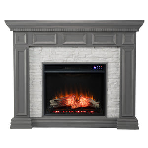 Classic electric fireplace w/ stacked faux stone surround Image 3
