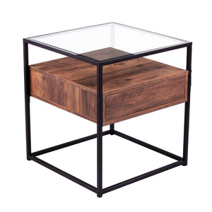 Industrial side table w/ glass top Image 4