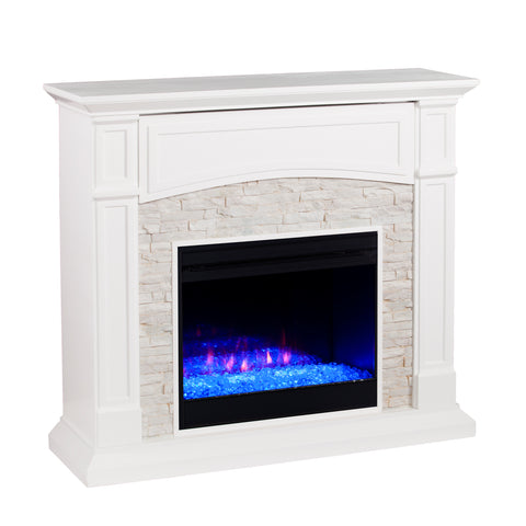 Color changing fireplace w/ stacked faux stone surround Image 4