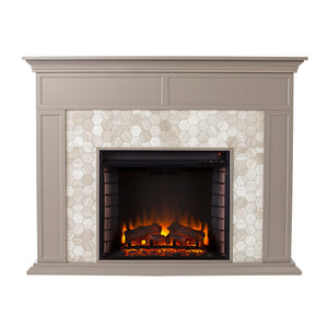 Fireplace mantel w/ authentic marble surround in eye-catching hexagon layout Image 6