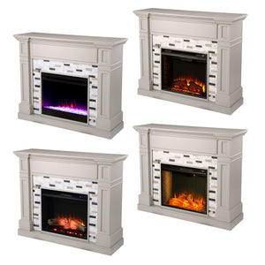 Classic electric fireplace with multicolor marble surround Image 8