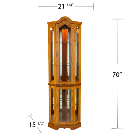 Image of Space saving, lighted corner design curio with mirrored back Image 5