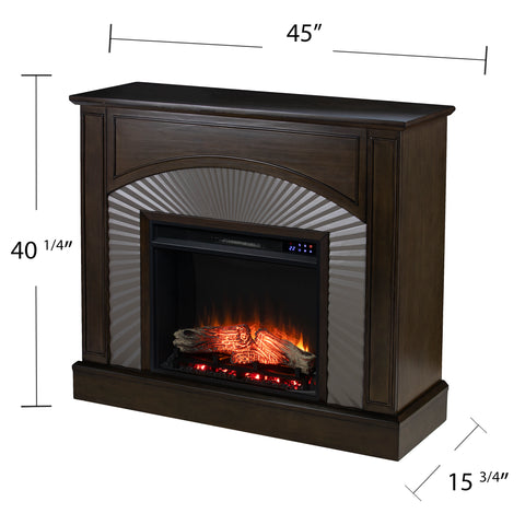 Image of Two-tone electric fireplace w/ textured silver surround Image 9