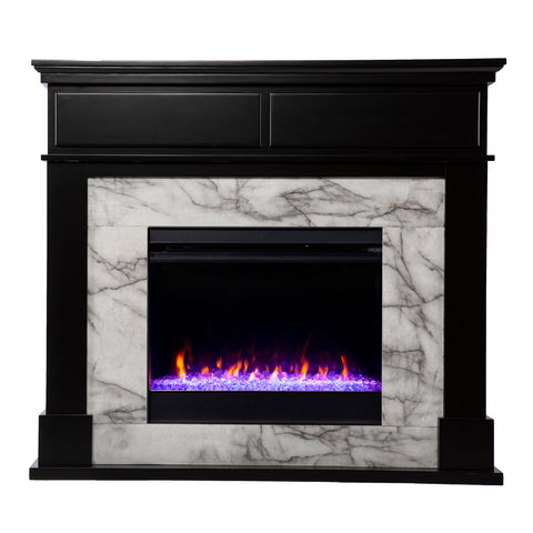 Image of Modern two-tone electric fireplace w/ color changing flames Image 3