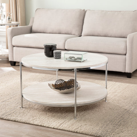 Image of Silas Round Faux Stone Cocktail Table