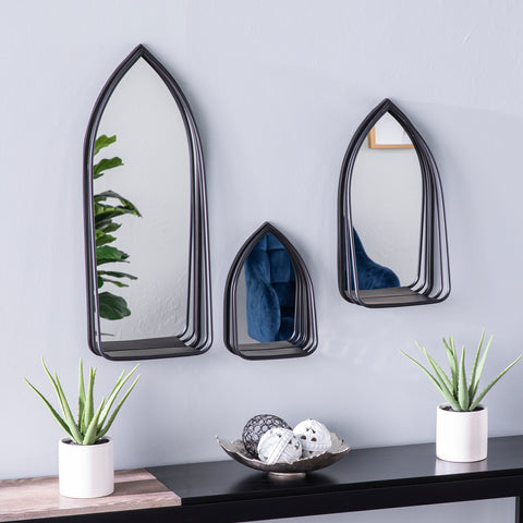 Image of Black wall mirror set w/ shelves Image 4