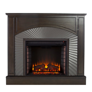 Two-tone electric fireplace w/ textured silver surround Image 5