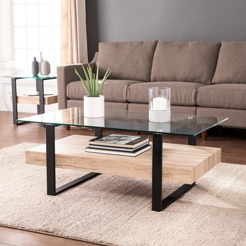 Image of Glass-top coffee table w/ storage Image 1