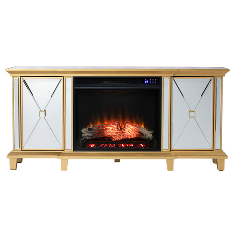 Image of Mirrored media fireplace with storage cabinets Image 2