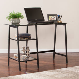 Simple sawhorse desk w/ wide-beveled glass top Image 3