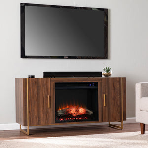 Fireplace media console w/ gold accents Image 1