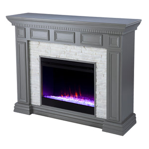 Electric fireplace w/ color changing flames and faux stone surround Image 5