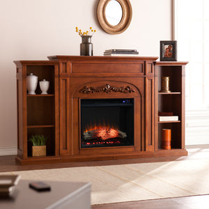 Handsome bookcase fireplace w/ striking woodwork details Image 1