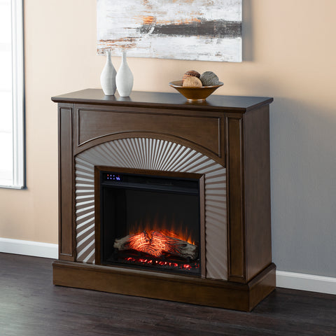 Image of Two-tone electric fireplace w/ textured silver surround Image 3