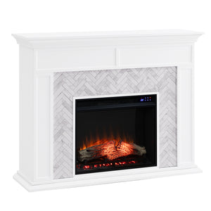 Fireplace mantel w/ authentic marble surround in eye-catching herringbone layout Image 10