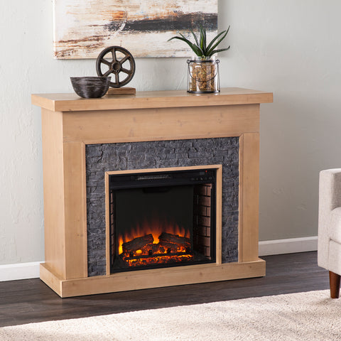 Image of Electric fireplace w/ faux stone surround Image 1
