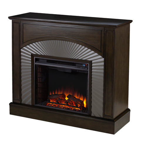 Image of Two-tone electric fireplace w/ textured silver surround Image 3