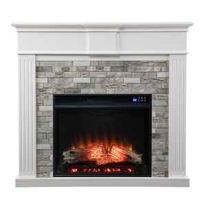 Classic electric fireplace w/ modern faux stone surround Image 2