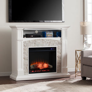 Electric fireplace w/ faux stone surround Image 2