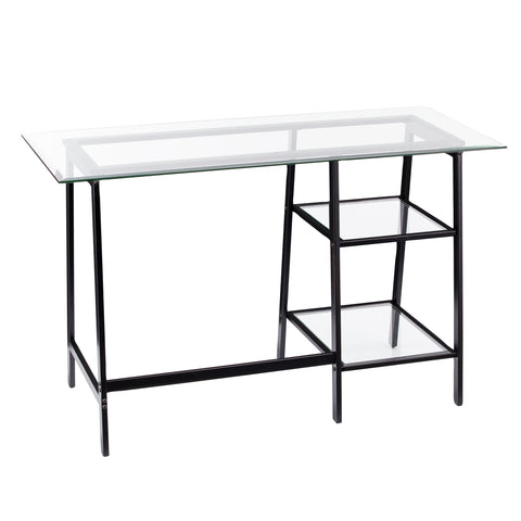 Image of Simple sawhorse desk w/ wide-beveled glass top Image 9