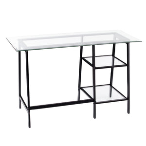 Simple sawhorse desk w/ wide-beveled glass top Image 9