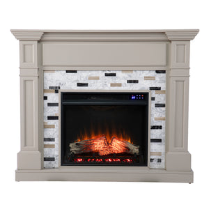 Classic electric fireplace with multicolor marble surround Image 3