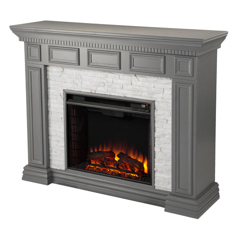 Image of Classic electric fireplace w/ stacked faux stone surround Image 3