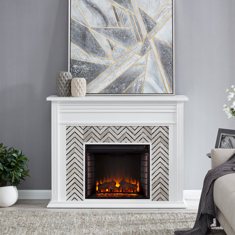Image of Fireplace mantel w/ authentic marble surround Image 1