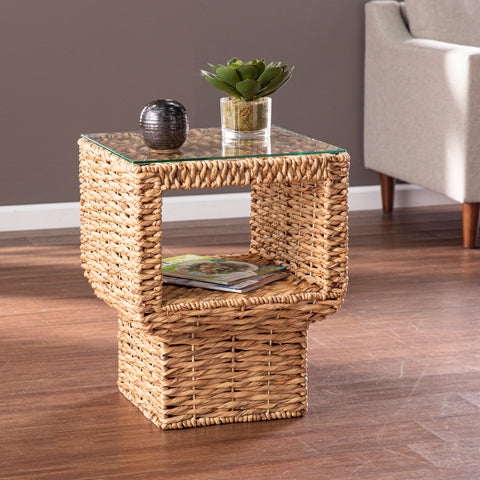 Image of Square accent table w/ glass top Image 1