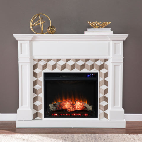 Image of Classic electric fireplace w/ modern marble surround Image 1