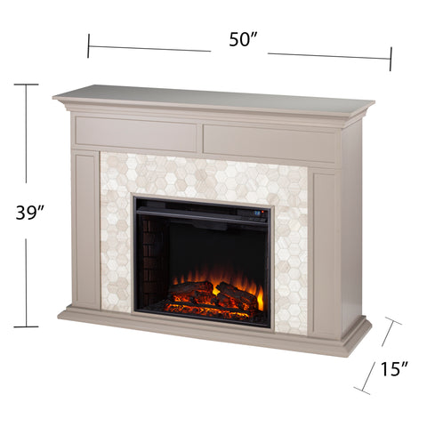 Image of Fireplace mantel w/ authentic marble surround in eye-catching hexagon layout Image 3