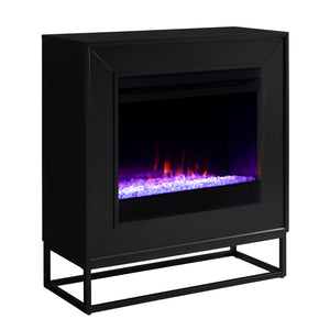 Sleek, modern fireplace mantel w/ contemporary, acrylic filled firebox Image 5