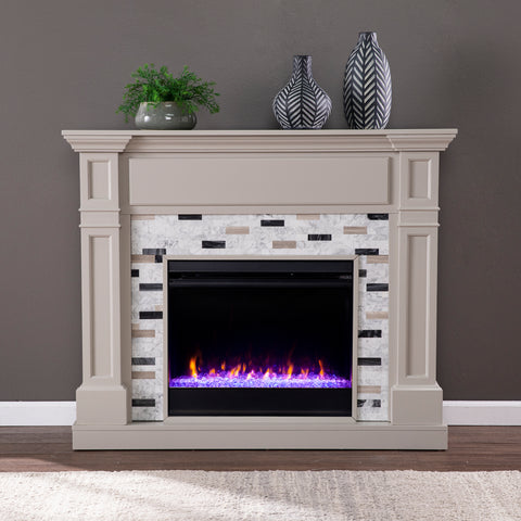Image of Electric fireplace w/ marble surround and color changing flames Image 1