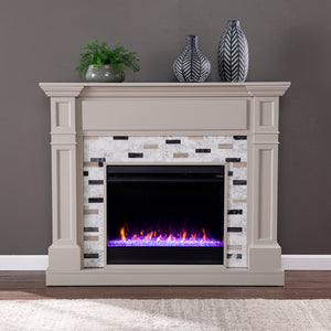 Electric fireplace w/ marble surround and color changing flames Image 1