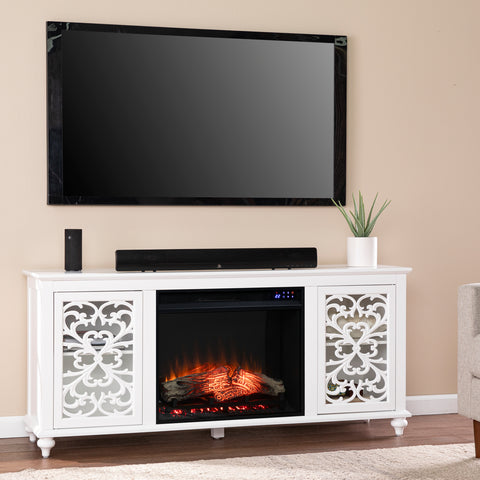 Image of Low-profile media console w/ electric fireplace Image 1